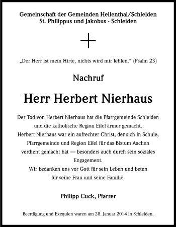 Anzeige von Herbert Nierhaus von Kölner Stadt-Anzeiger / Kölnische Rundschau / Express
