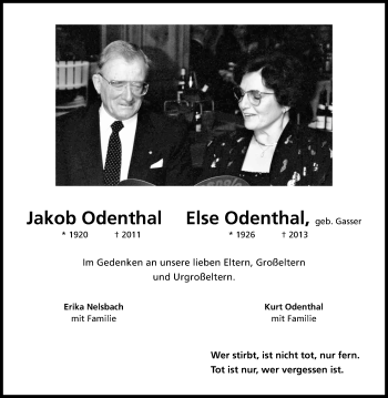 Anzeige von Else und Jakob Odenthal von Kölner Stadt-Anzeiger / Kölnische Rundschau / Express