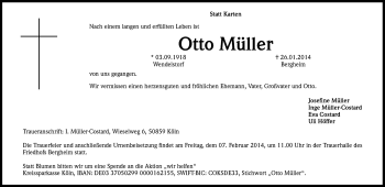 Anzeige von Otto Müller von Kölner Stadt-Anzeiger / Kölnische Rundschau / Express