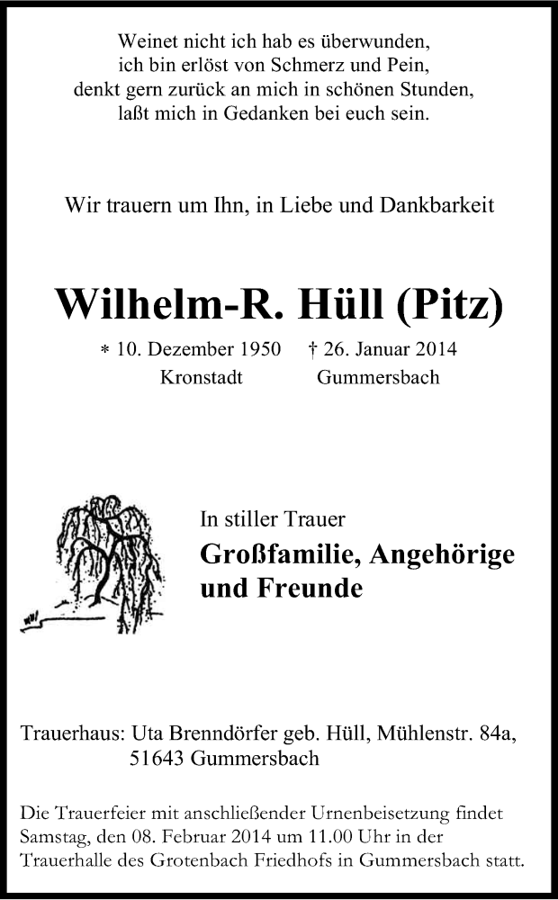  Traueranzeige für Wilhelm Hüll vom 01.02.2014 aus Kölner Stadt-Anzeiger / Kölnische Rundschau / Express