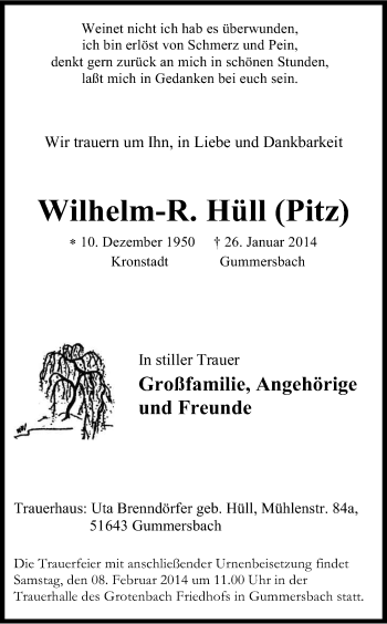 Anzeige von Wilhelm Hüll von Kölner Stadt-Anzeiger / Kölnische Rundschau / Express