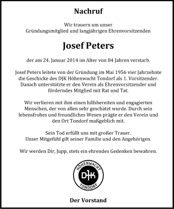 Anzeige von Josef Peters von Kölner Stadt-Anzeiger / Kölnische Rundschau / Express