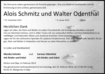 Anzeige von Walter Odenthal von Kölner Stadt-Anzeiger / Kölnische Rundschau / Express