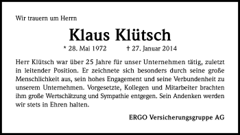 Anzeige von Klaus Klütsch von Kölner Stadt-Anzeiger / Kölnische Rundschau / Express