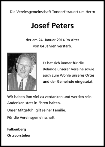 Anzeige von Josef Peters von Kölner Stadt-Anzeiger / Kölnische Rundschau / Express