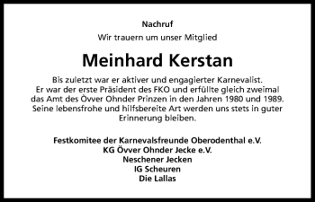 Anzeige von Meinhard Kerstan von Kölner Stadt-Anzeiger / Kölnische Rundschau / Express