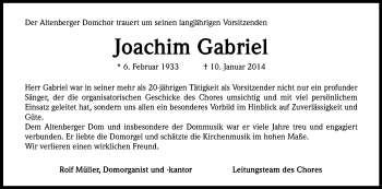 Anzeige von Joachim Gabriel von Kölner Stadt-Anzeiger / Kölnische Rundschau / Express