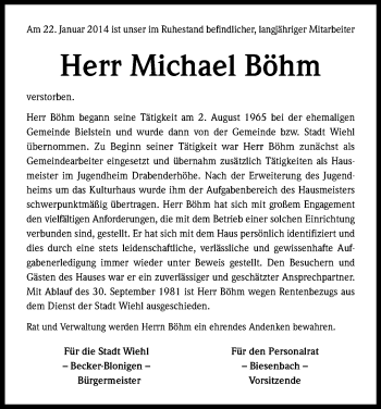 Anzeige von Michael Böhm von Kölner Stadt-Anzeiger / Kölnische Rundschau / Express