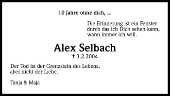 Anzeige von Alex Selbach von Kölner Stadt-Anzeiger / Kölnische Rundschau / Express