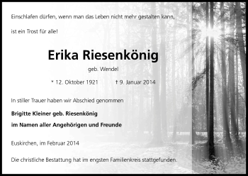 Anzeige von Erika Riesenkönig von Kölner Stadt-Anzeiger / Kölnische Rundschau / Express