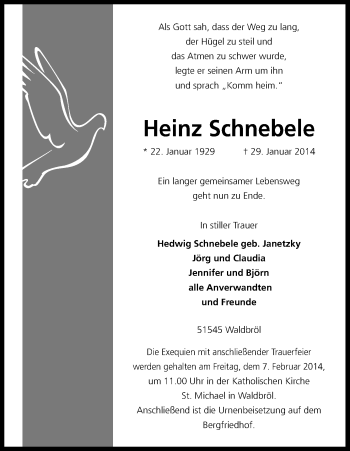 Anzeige von Heinz Schnebele von Kölner Stadt-Anzeiger / Kölnische Rundschau / Express