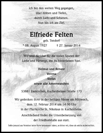 Anzeige von Elfriede Felten von Kölner Stadt-Anzeiger / Kölnische Rundschau / Express