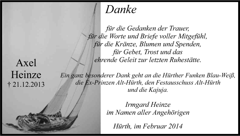  Traueranzeige für Axel Heinze vom 05.02.2014 aus Kölner Stadt-Anzeiger / Kölnische Rundschau / Express