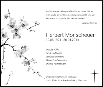 Anzeige von Herbert Monscheuer von Kölner Stadt-Anzeiger / Kölnische Rundschau / Express