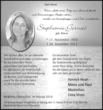 Anzeige von Stephanie Gernac von Kölner Stadt-Anzeiger / Kölnische Rundschau / Express
