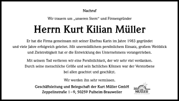 Anzeige von Kurt Kilian Müller von Kölner Stadt-Anzeiger / Kölnische Rundschau / Express