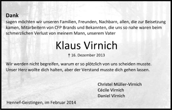 Anzeige von Klaus Virnich von Kölner Stadt-Anzeiger / Kölnische Rundschau / Express
