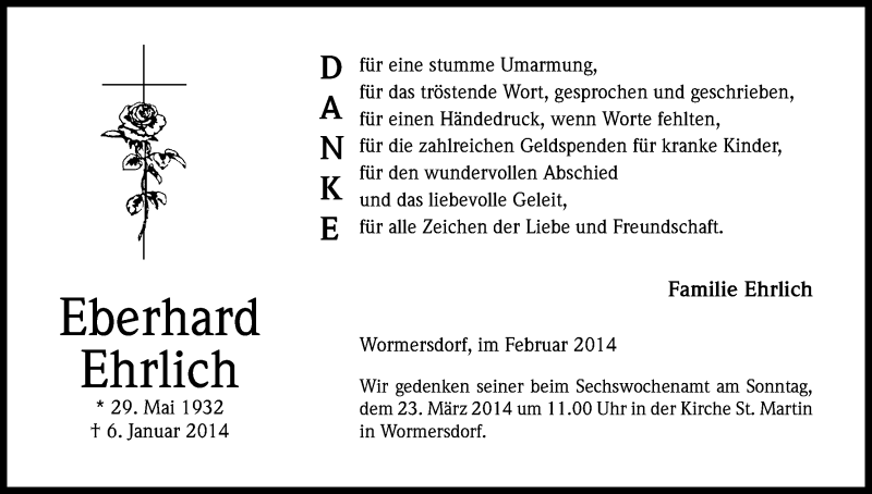  Traueranzeige für Eberhard Ehrlich vom 22.02.2014 aus Kölner Stadt-Anzeiger / Kölnische Rundschau / Express