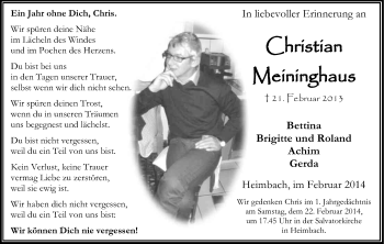 Anzeige von Christian Meininghaus von Kölner Stadt-Anzeiger / Kölnische Rundschau / Express