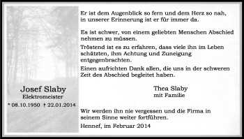 Anzeige von Josef Slaby von Kölner Stadt-Anzeiger / Kölnische Rundschau / Express