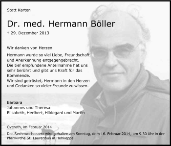 Anzeige von Hermann Böller von Kölner Stadt-Anzeiger / Kölnische Rundschau / Express