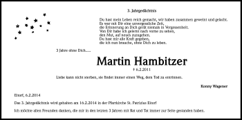 Anzeige von Martin Hambitzer von Kölner Stadt-Anzeiger / Kölnische Rundschau / Express