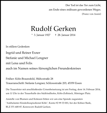 Anzeige von Rudolf Gerken von Kölner Stadt-Anzeiger / Kölnische Rundschau / Express