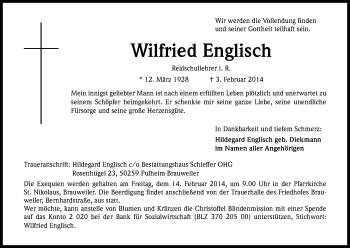 Anzeige von Wilfried Englisch von Kölner Stadt-Anzeiger / Kölnische Rundschau / Express