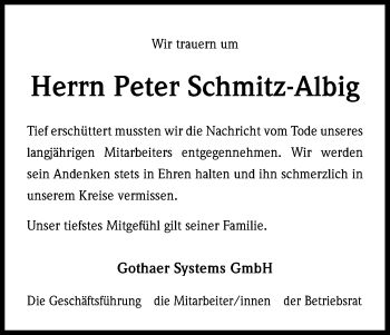 Anzeige von Peter Schmitz-Albig von Kölner Stadt-Anzeiger / Kölnische Rundschau / Express