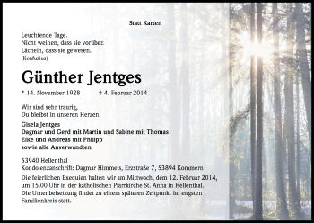 Anzeige von Günther Jentges von Kölner Stadt-Anzeiger / Kölnische Rundschau / Express