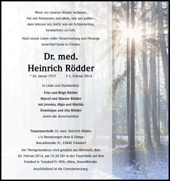 Anzeige von Heinrich Rödder von Kölner Stadt-Anzeiger / Kölnische Rundschau / Express