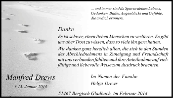 Anzeige von Manfred Drews von Kölner Stadt-Anzeiger / Kölnische Rundschau / Express