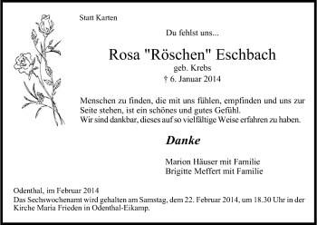 Anzeige von Rosa Eschbach von Kölner Stadt-Anzeiger / Kölnische Rundschau / Express