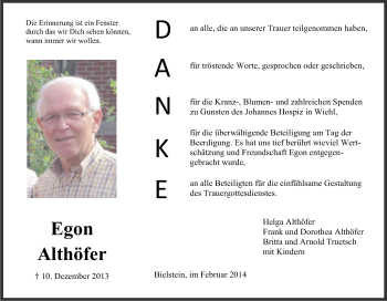 Anzeige von Egon Althöfer von Kölner Stadt-Anzeiger / Kölnische Rundschau / Express