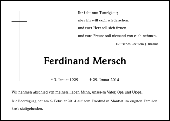 Anzeige von Ferdinand Mersch von Kölner Stadt-Anzeiger / Kölnische Rundschau / Express