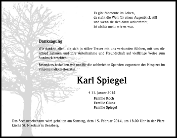 Anzeige von Karl Spiegel von Kölner Stadt-Anzeiger / Kölnische Rundschau / Express