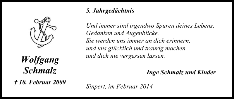  Traueranzeige für Wolfgang Schmalz vom 10.02.2014 aus Kölner Stadt-Anzeiger / Kölnische Rundschau / Express