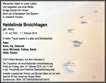 Anzeige von Heidelinde Broichhagen von Kölner Stadt-Anzeiger / Kölnische Rundschau / Express
