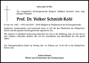 Anzeige von Volker Schmidt-Kohl von Kölner Stadt-Anzeiger / Kölnische Rundschau / Express