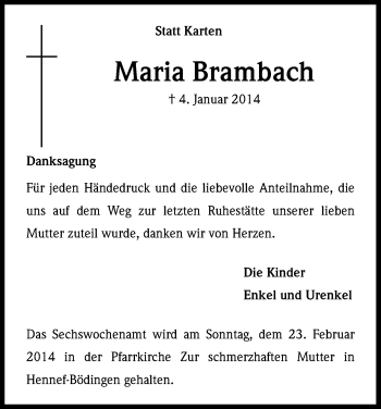Anzeige von Maria Brambach von Kölner Stadt-Anzeiger / Kölnische Rundschau / Express