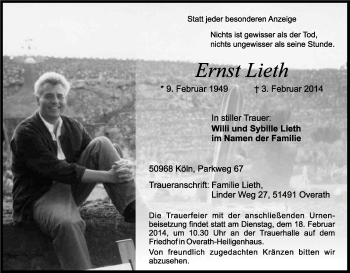 Anzeige von Ernst Lieth von Kölner Stadt-Anzeiger / Kölnische Rundschau / Express
