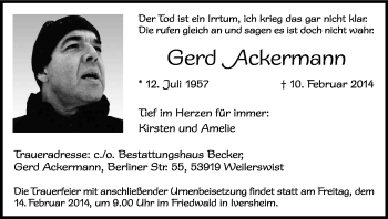 Anzeige von Gerd Ackermann von Kölner Stadt-Anzeiger / Kölnische Rundschau / Express