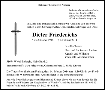 Anzeige von Dieter Friederichs von Kölner Stadt-Anzeiger / Kölnische Rundschau / Express