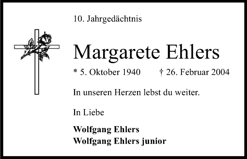  Traueranzeige für Margarete Ehlers vom 26.02.2014 aus Kölner Stadt-Anzeiger / Kölnische Rundschau / Express