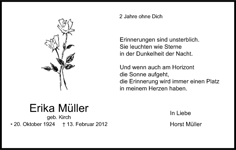  Traueranzeige für Erika Müller vom 13.02.2014 aus Kölner Stadt-Anzeiger / Kölnische Rundschau / Express