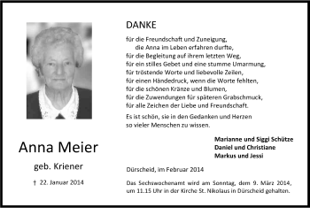 Anzeige von Anna Meier von Kölner Stadt-Anzeiger / Kölnische Rundschau / Express