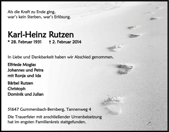 Anzeige von Karl-Heinz Rutzen von Kölner Stadt-Anzeiger / Kölnische Rundschau / Express
