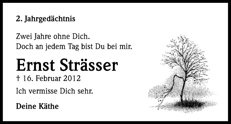  Traueranzeige für Ernst Strässer vom 15.02.2014 aus Kölner Stadt-Anzeiger / Kölnische Rundschau / Express