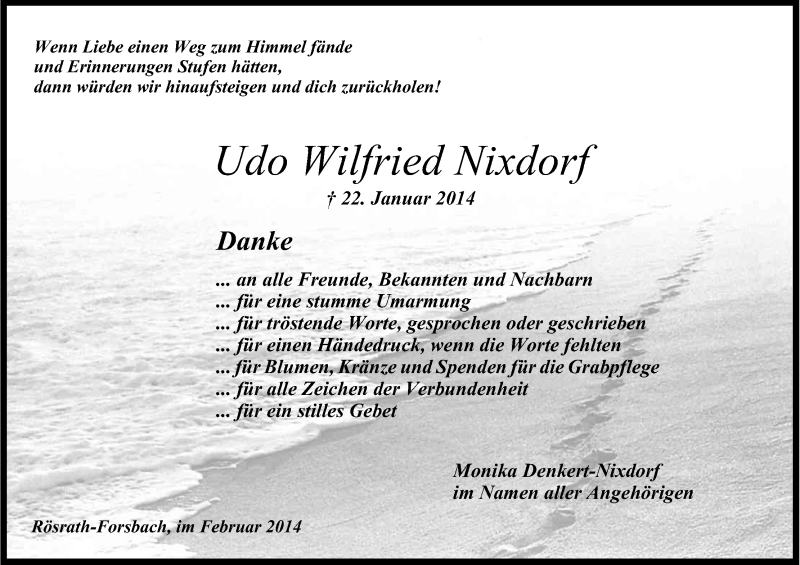  Traueranzeige für Udo Wilfried Nixdorf vom 15.02.2014 aus Kölner Stadt-Anzeiger / Kölnische Rundschau / Express