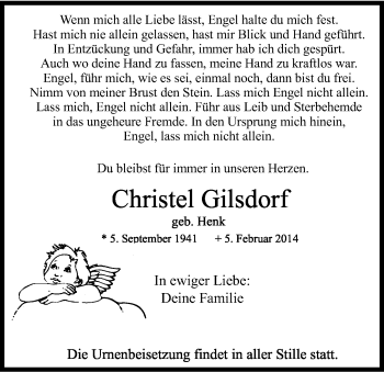 Anzeige von Christel Gilsdorf von Kölner Stadt-Anzeiger / Kölnische Rundschau / Express